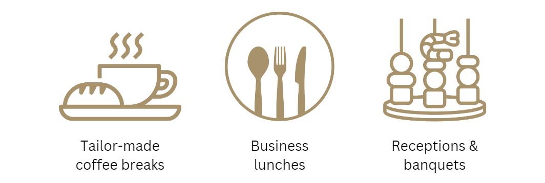 Icons for tailor-made coffee breaks, business lunches, and receptions with banquets.