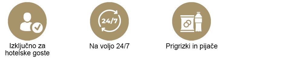 Ikone za dostop le za goste hotela, 24/7 razpoložljivost ter prigrizke in pijačo